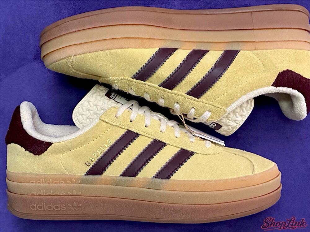 ADIDAS Women Gazelle Bold Sz. 11 Color -Almost Yellow /Maroon Wedges Shoes NWHB